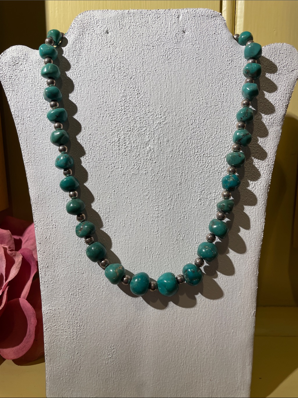 Genuine Turquoise Bead Necklace - Women Jewelry